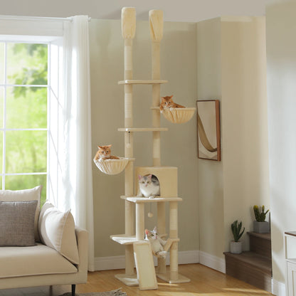 Cactus Cat Tree Floor to Ceiling Cat Tower 7 Tiers Cat Climbing Tree with Cozy Hammocks and Condos 5 Platforms Scratching Posts