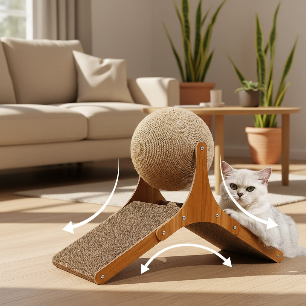 Cat Grabbing Board Wooden Cat Climbing Frame Vertical Scratch Resistant Cat Toy Rotating Sisal Rope Cat Grabbing Ball Cat Tower