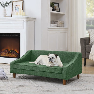 Durable Elevated Dog Sofa Bed - Pet Sofa with Modern Irregular Armrest Design, Comfortable Soft Dog Sofa - Beige