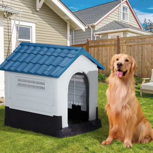 Plastic Dog House - Weather-Resistant Elevated Floor Indoor Outdoor Pet Shelter with Ventilation System