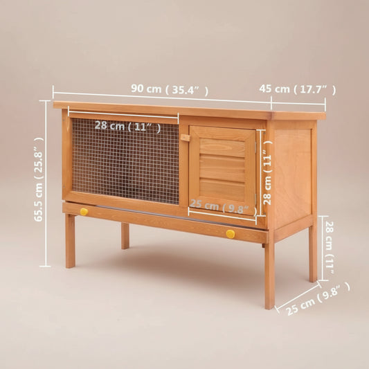 Rabbit Hutch Natural Solid Pine Wood, Plywood and Iron Large
