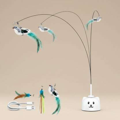 White Cat toy with moving parts on a beige background