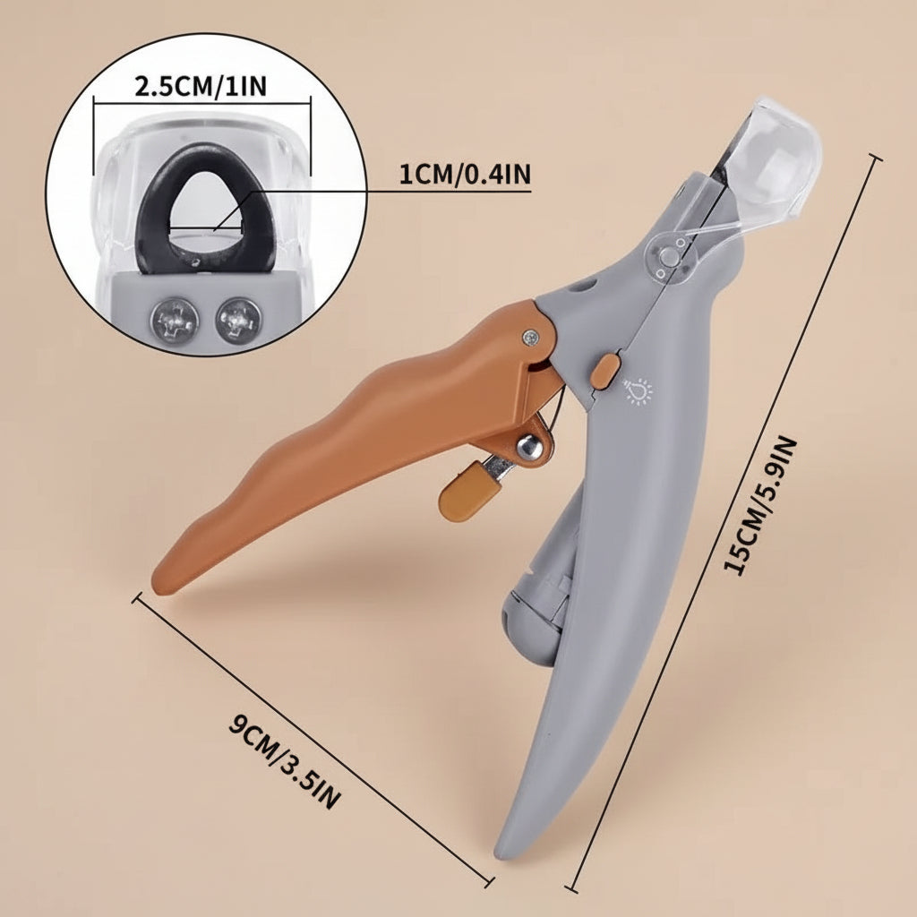 Gardening pruner with measurements on a beige background