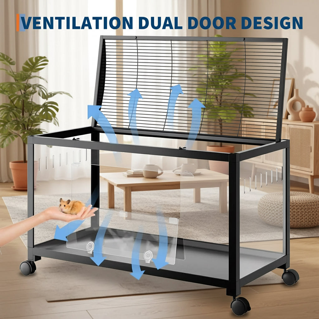 Hamster Cage with Wheels, Large Metal Rat Cage, Rodent Cage, Stackable with Top Access, Ventilated Pet Mice Cage