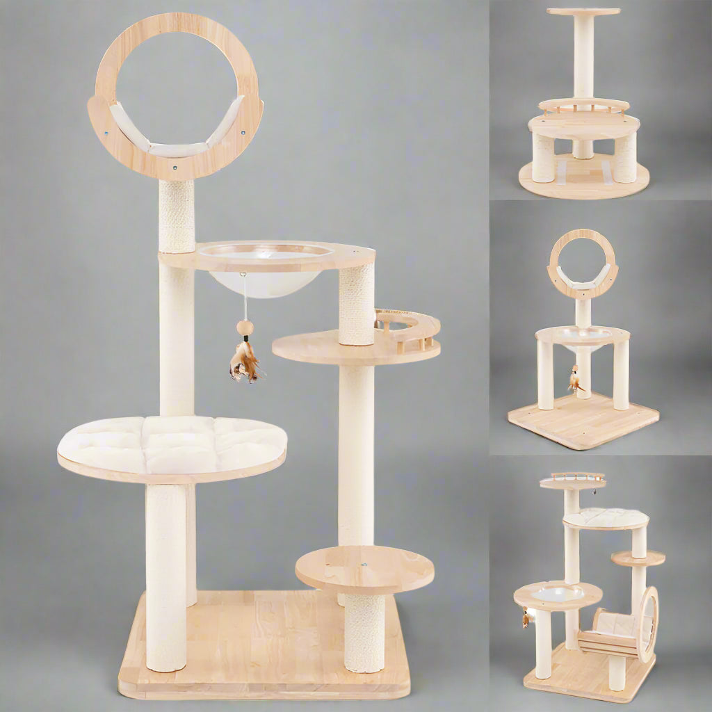 4-In-1 Large Wooden Cat Tower with Space Capsule Nest for Indoor Cats