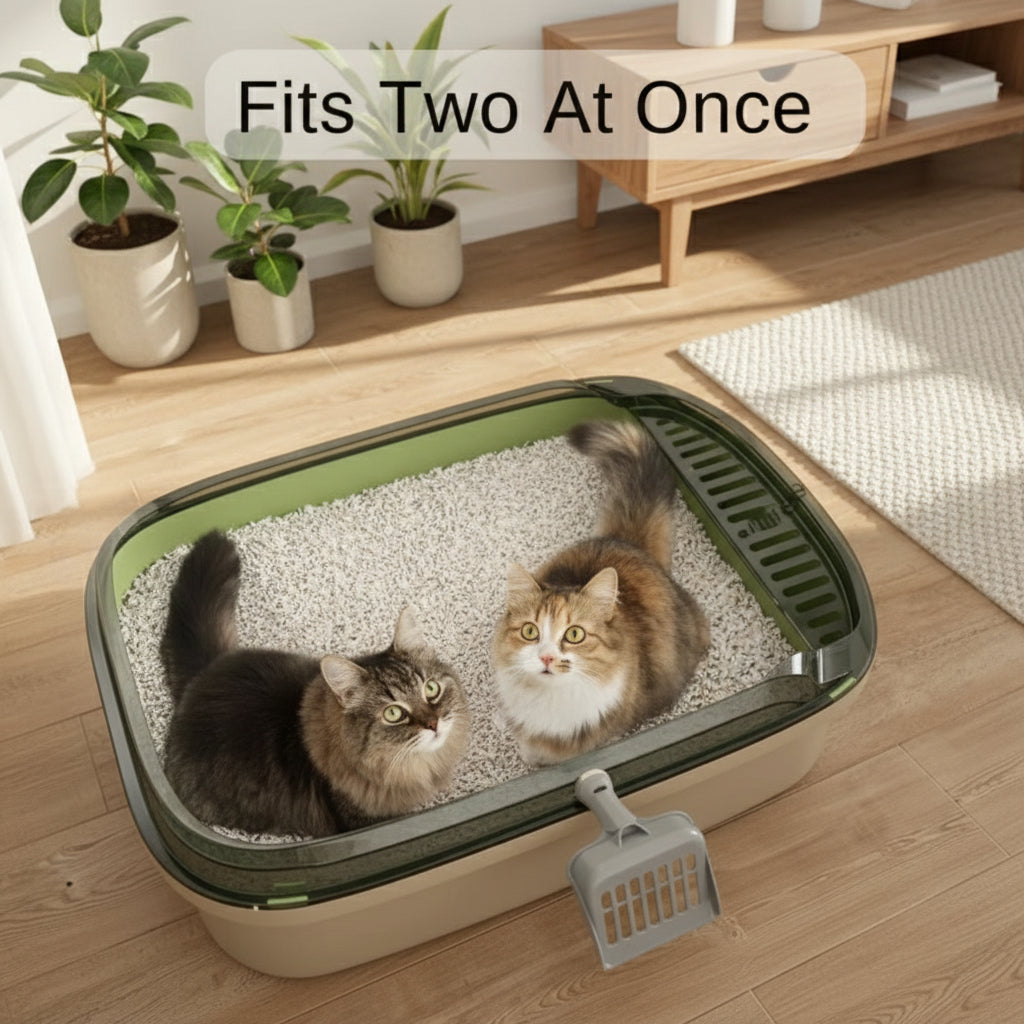Open Cat Litter Box Thickening Kitty Sandbox Semi-Enclosed High Side Splashproof Pet Bedpans with Litter Scoop Cat Supplies