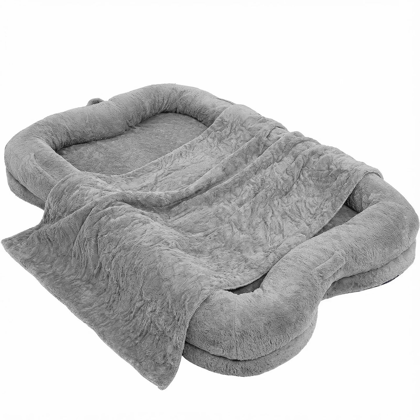Human Dog Bed Washable Large Size Non Slip Bottom Comfortable Plush Giant Size Dog Bed with Blanket and Pocket for Home