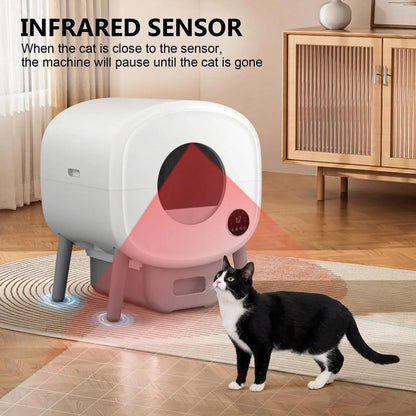 Pet litter box with infrared sensor in a room setting