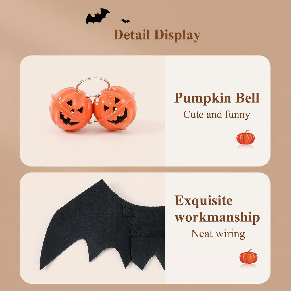 Pumpkin-shaped bell with black bat design on a white background