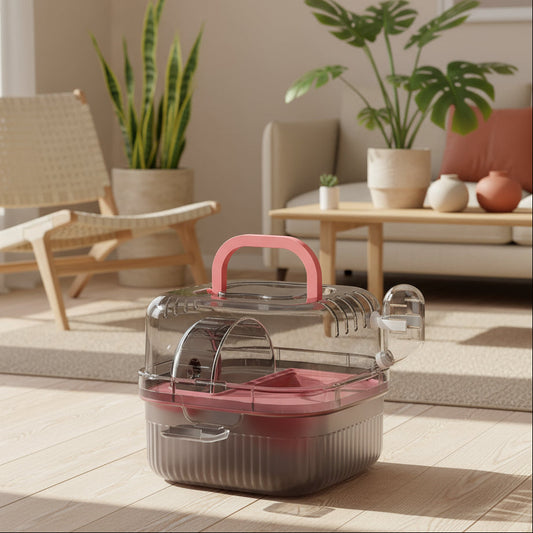 Hamster Outdoor Carrier Cage Portable Hamster Cage with Clear Large Flip Cover for Hamster Bird Carrying Pet Supplies