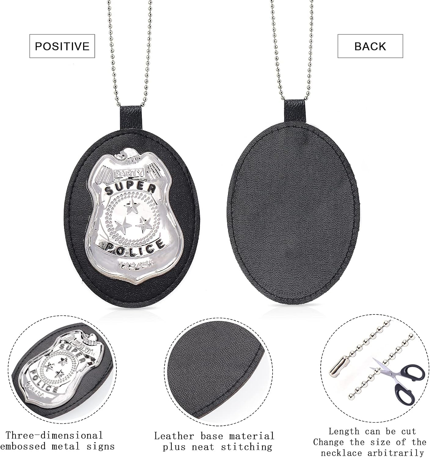Front and back of the costume police badge