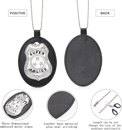 Front and back of the costume police badge