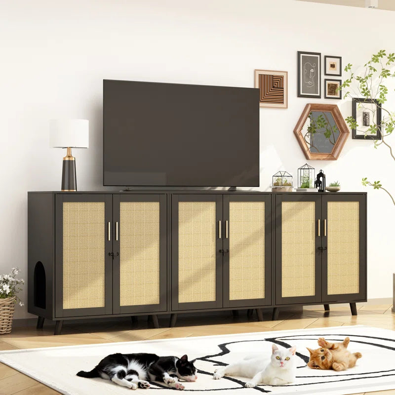 Modern Cat Litter Box Enclosure with Lock and Sisal Door