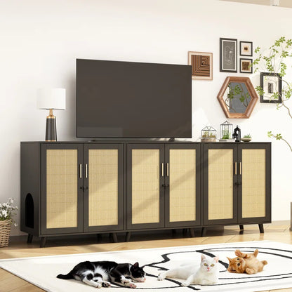 Modern Cat Litter Box Enclosure with Lock and Sisal Door