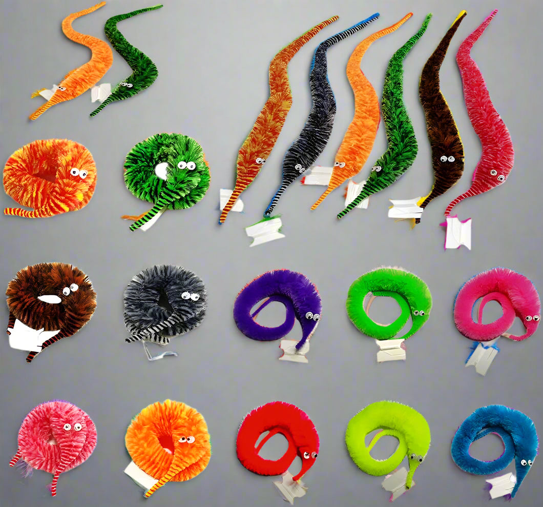 60 Pack Fuzzy Worm Toys String Pets Fuzzy Worms on String Bulk Trick Toy Party Favors for Kid Cat (12 Colors)