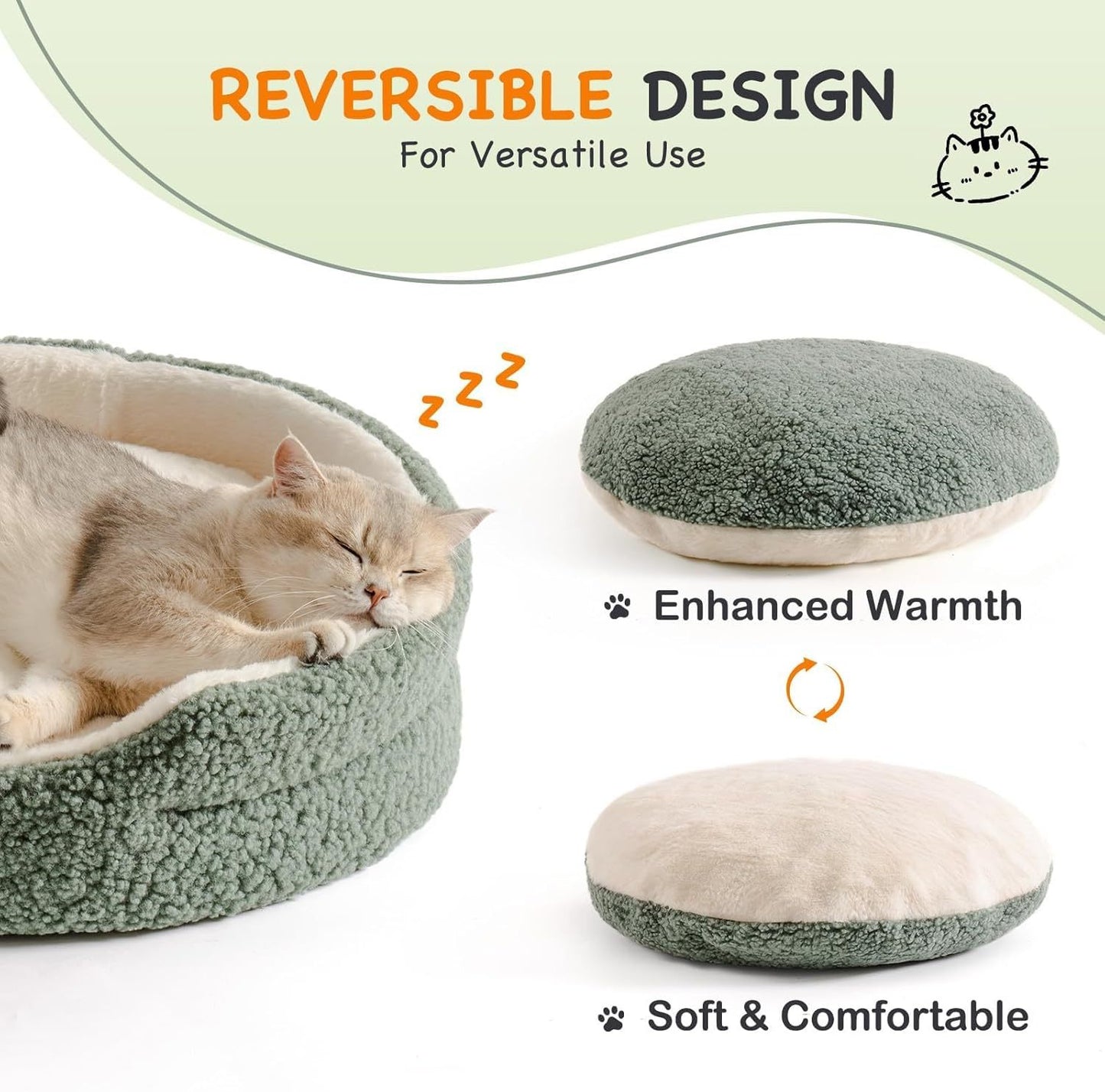 Soft & Comfortable Pet Bed - 23" Round Plush Bed with Reversible Cushion, Machine Washable for Small Dogs and Indoor Cats