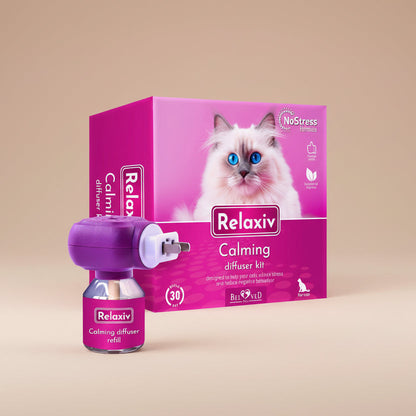 Relaxiv Natural Cat Calming Pheromone Diffuser Improved No Stress Formula anti Anxiety Treatment #1 for Cats and Dogs with a Long Lasting Calming Effect