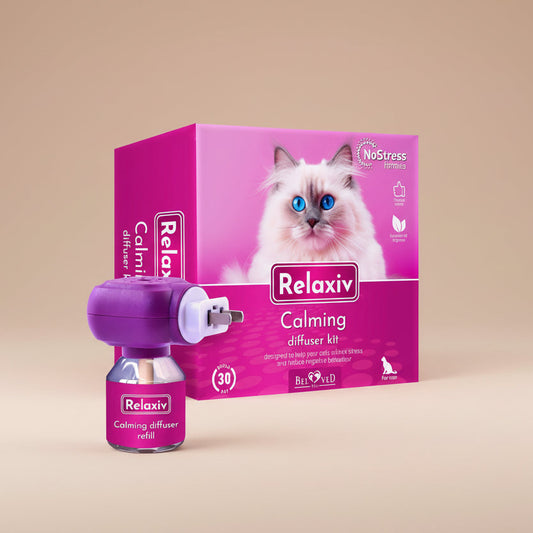 Relaxiv Natural Cat Calming Pheromone Diffuser Improved No Stress Formula anti Anxiety Treatment #1 for Cats and Dogs with a Long Lasting Calming Effect