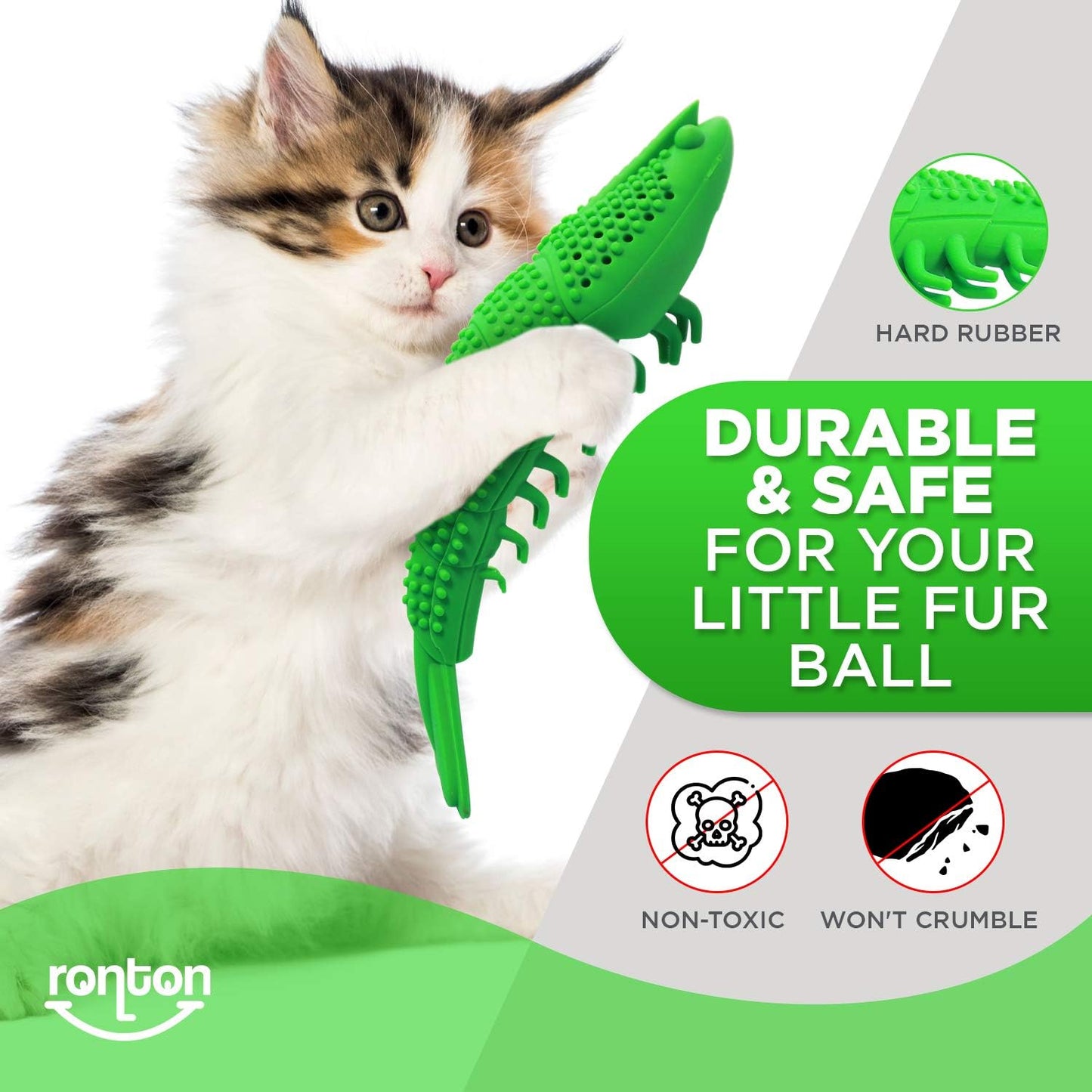 Catnip Toy - Durable Hard Rubber - Cat Dental Care, Cat Interactive Toothbrush Chew Toy (2 Pack Green & Blue (Shrimp))