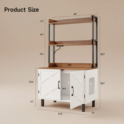 Wooden pet crate with shelves and dimensions on a beige background