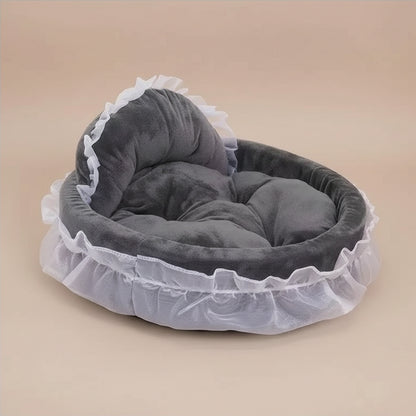 3D Fantasy Bow Lace Pet Bed for Dogs Romantic Detachable Oval Princess Pet Bed Dog Soft Sofa Nest Pet Wedding Furniture 1Pc