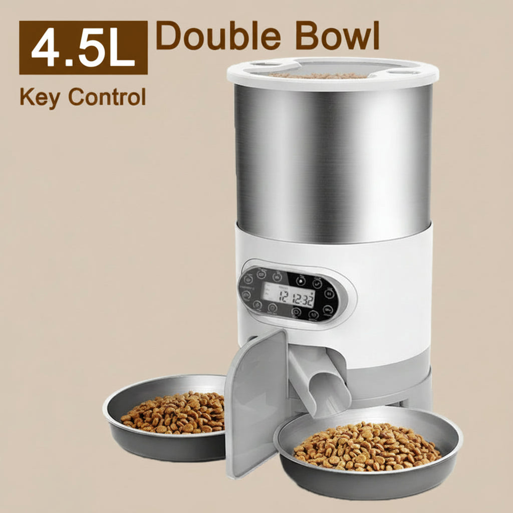 Cat Timing Feeder Smart APP Cat Feeder Stainless Steel Double Meal Pet Food Remote Feeding Automatic Dispenser Suitable Cats Dog