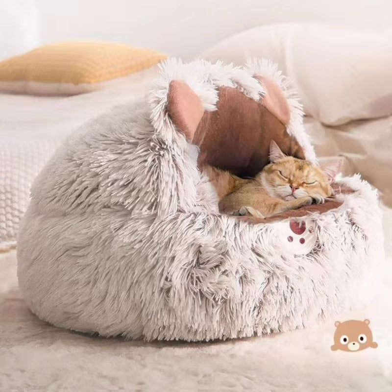 Winter New Long Plush Pet Cat Bed - Round Cat Cushion Donut-Shaped Warm Cat Basket Sleep Bag Nest Kennel For Small Dogs and Cats