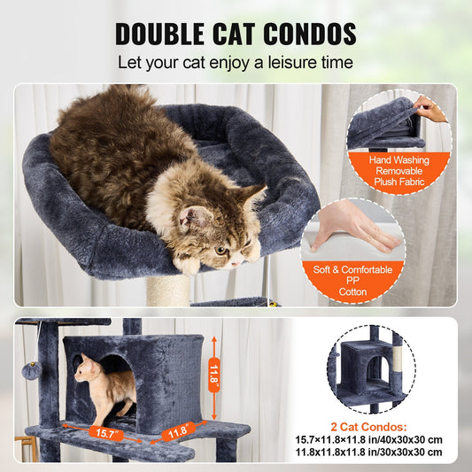 VEVOR Cat Tree Cat Tower With Cat Condos Sisal Scratching Post Dark Grey