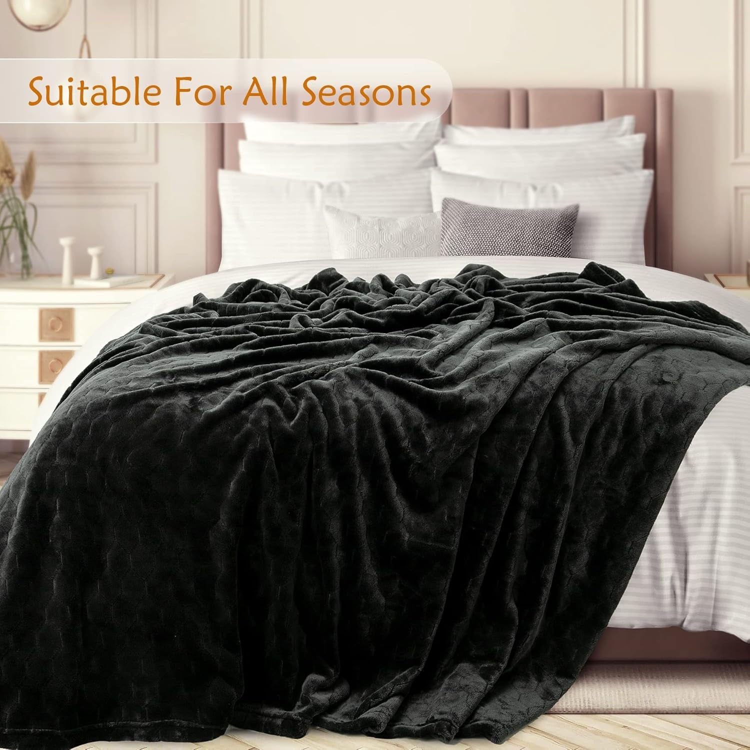 Fleece Blanket Fuzzy Plush Throw Blanket 50" X 60", Super Soft Fluffy Bed Blanket Geometric Pattern Comfy Microfiber Flannel Blankets for Couch, Bed, Sofa, Black
