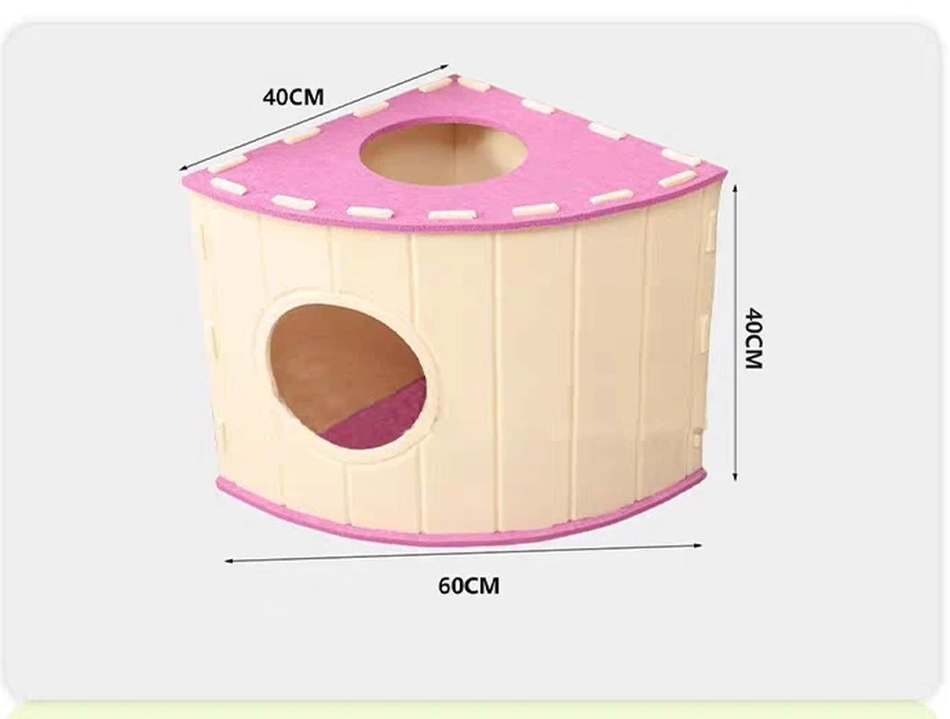 Four-Season Felt Fan-Shaped Cat Villa, Enclosed Large Scratch-Resistant Calming Pet Bed, Warm Deep Sleep Cat House for Multi-Cat Families Indoor Use