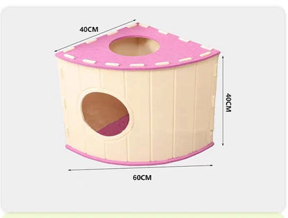 Four-Season Felt Fan-Shaped Cat Villa, Enclosed Large Scratch-Resistant Calming Pet Bed, Warm Deep Sleep Cat House for Multi-Cat Families Indoor Use