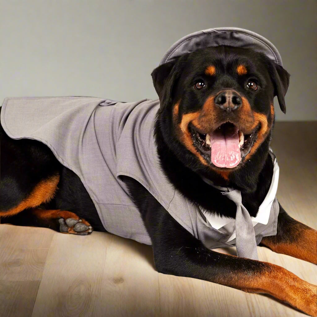 Dog Tuxedo Wedding Suit- Gray Top Hat & Leash (X-Large)