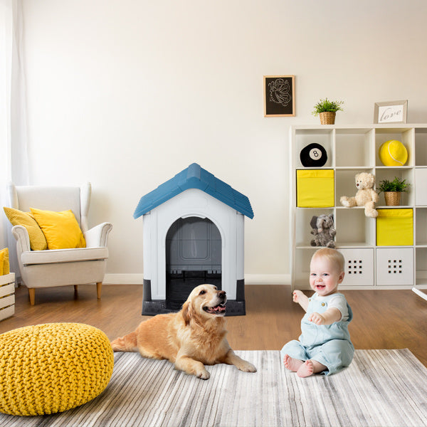 Plastic Dog House - Weather-Resistant Elevated Floor Indoor Outdoor Pet Shelter with Ventilation System