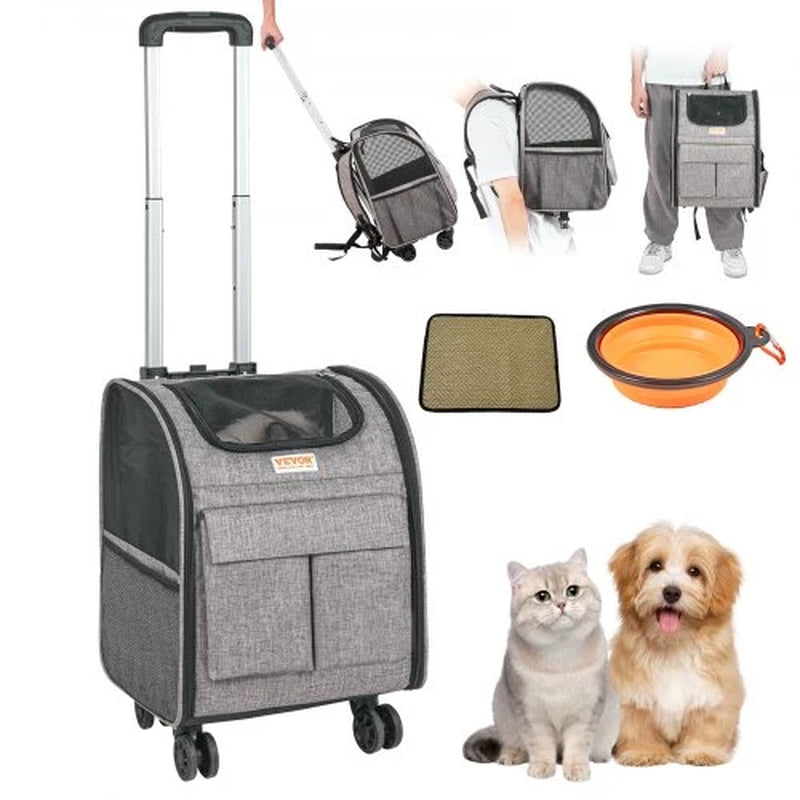 Rolling Pet Carrier Backpack with Removable Wheels for under 18LBS, Large Soft Sided Wheeled Dog Carrier Cat Travel Carrier Airline Approved for Small Dogs and Medium Cats with Upgraded Wheels