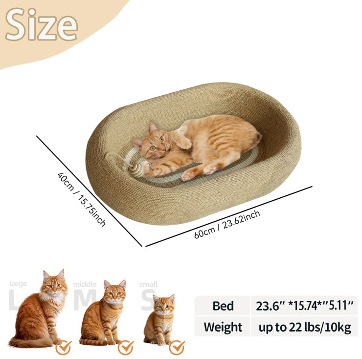 Large Space Sisal Cat Scratching Board Cat Bed - One-piece Enlarged And Widened Wear-resistant And Non-chipping Cat Scratching Basin With Cat Ball Toy, Concave Design Cat Bed For Scratching And Sleeping