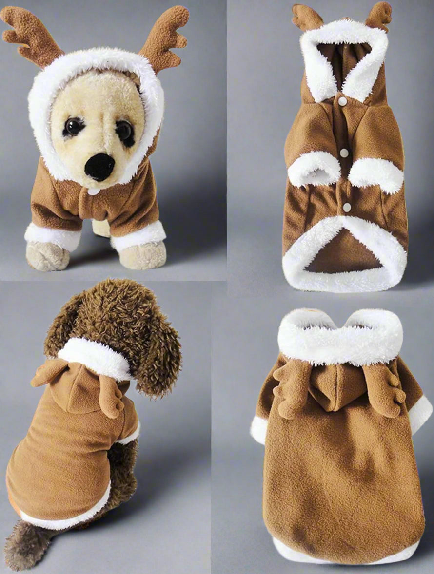 Christmas Reindeer Dog Costume, Winter Funny Pet Hoodies, Warm Puppy Clothes for Small Dogs Costumes (S)