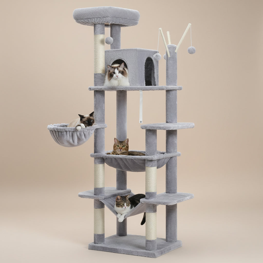 Large Cat Tree Tall Cat Tower for Indoor Cats Multi-Level Plush Cat Condo with Scratching Posts Scratching Boards Perches Caves