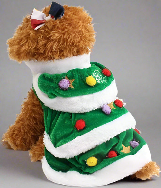 Dog Cloak Pet Winter Clothes Christmas Tree Coat Cute and Warm Dog Costumes (Green, S)