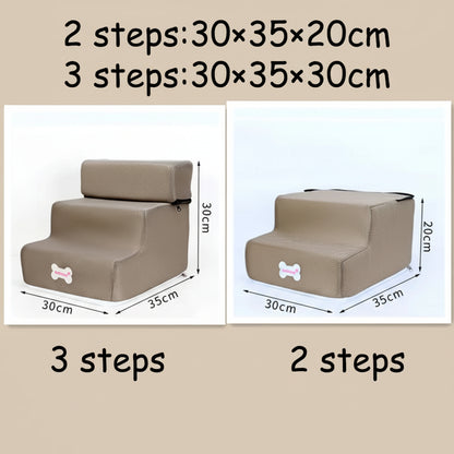 Beige Dog steps with dimensions labeled on a white background