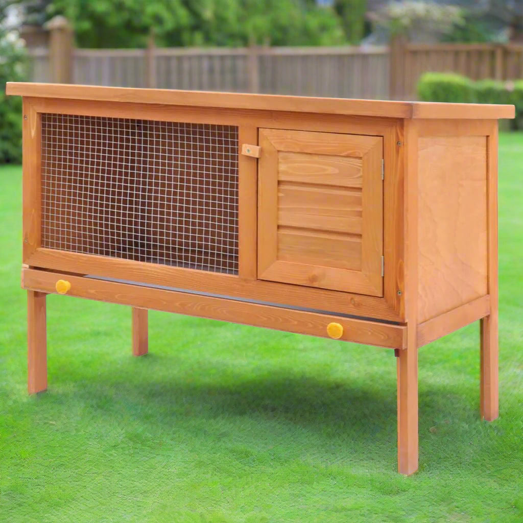 Rabbit Hutch Natural Solid Pine Wood, Plywood and Iron Large