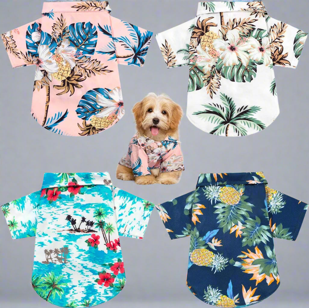 4 Pieces Pet Summer T-Shirts Hawaii Style Floral Pet Dog Shirt Breathable Cool Clothes Beach Seaside Puppy Sweatshirt for Small Puppy(Floral Style,Medium)