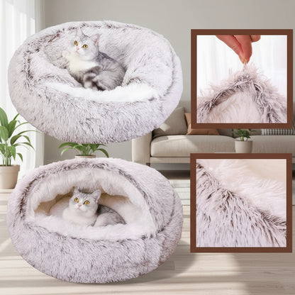 Plush Pet Cat Bed round Cat Cushion Cat House 2 in 1 Warm Cat Basket Pet Sleep Bag Cat Nest Kennel for Small Dog Cat Dog Bed
