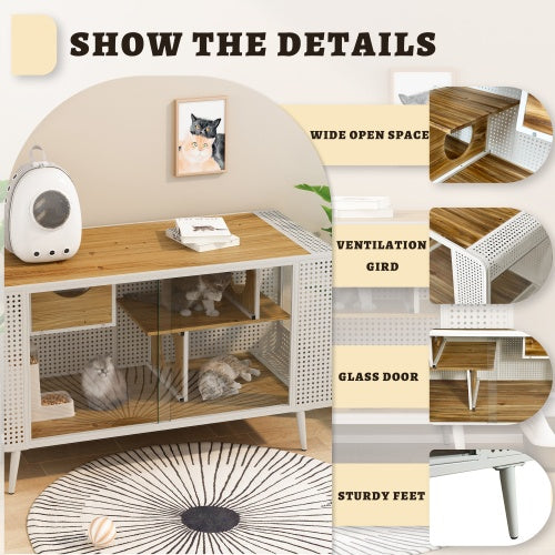 55.12 inch Spacious Cat House with Tempered Glass for Living Room, Hallway, Study and Other Spaces