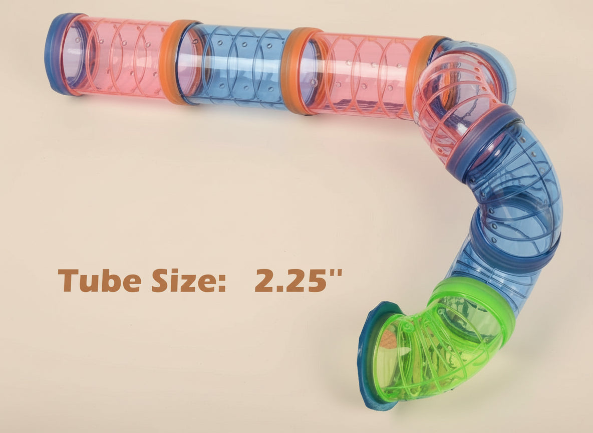 Colorful plastic tube toy with multiple bends on a white background