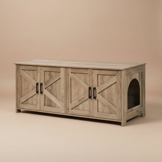 Wooden pet furniture on a beige background