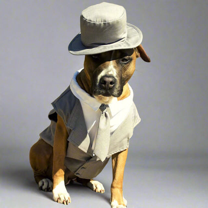 Dog Tuxedo Wedding Suit- Gray Top Hat & Leash (X-Large)