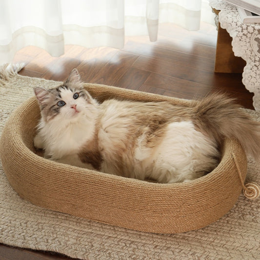 Large Space Sisal Cat Scratching Board Cat Bed - One-piece Enlarged And Widened Wear-resistant And Non-chipping Cat Scratching Basin With Cat Ball Toy, Concave Design Cat Bed For Scratching And Sleeping