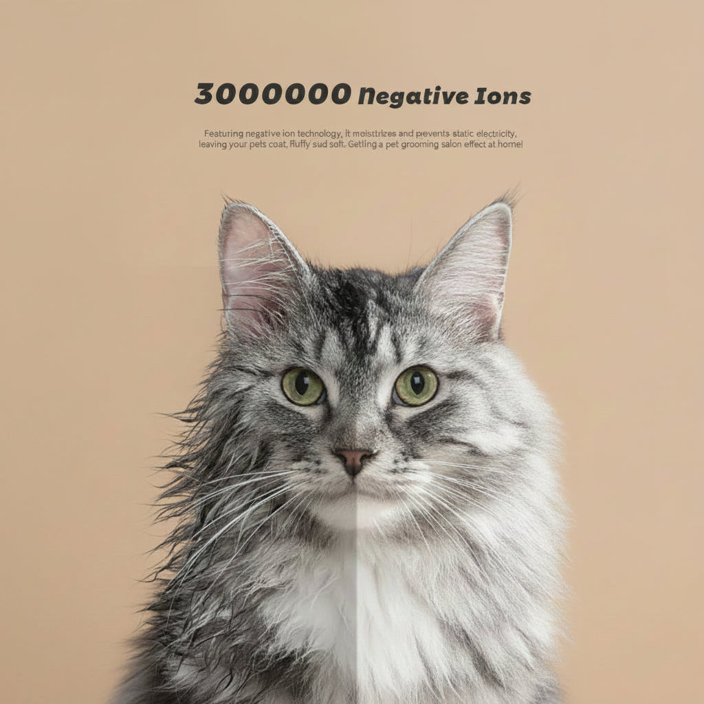 Cat with text about negative ions on a beige background