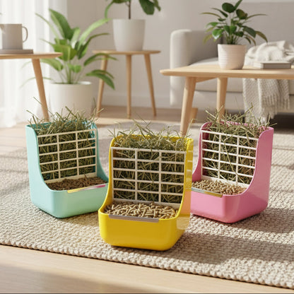 Rabbit Food Feeder Small Animal Supplies Rabbit Chinchillas Guinea Pig 2 in 1 Feeding Bowls Double Use for Grass and Food