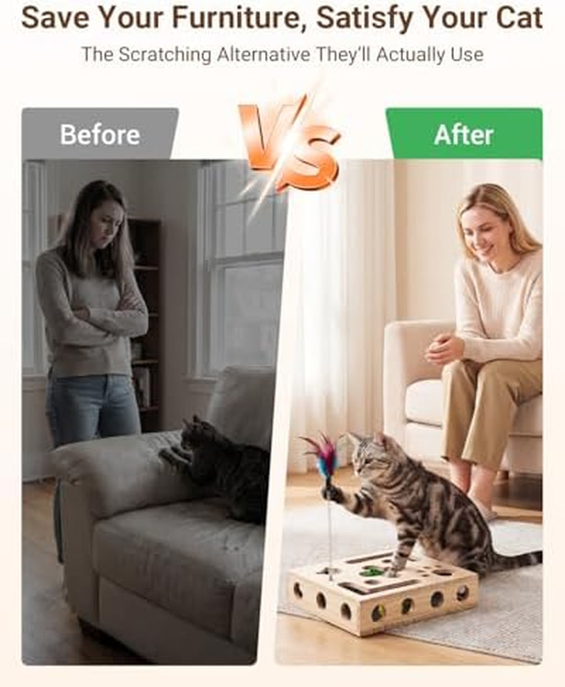 Cat Toys for Indoor Cats - Cat Nail File Box with Interactive Cat Toys, 2026 Upgraded Cat Puzzle Feeder Scratch Puzzle Toy for Indoor Cats, Natural Claw Care with 2 Wand Toys&Catnip Ball&4 Bell Ball